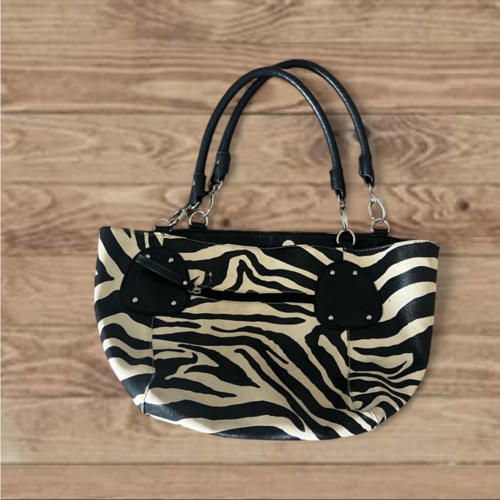 Chic Zebra Pattern Tote with Black Handles